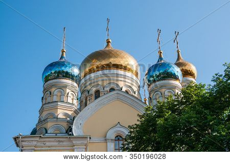 Russia, Vladivostok, July 2018: Cathedral Of Intercession Of  Holy