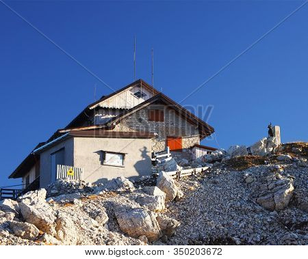 Rifugio Nuvolau is the oldest refuge in the Dolomites, built on the summit of Mount Nuvolau (2575 metres), Italy, Europe