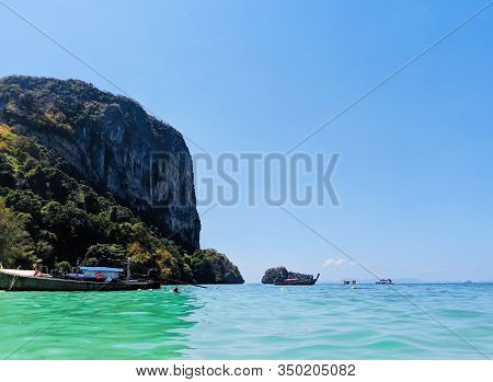 Aonang, Krabi / Thailand - February 11, 2019: Aonang Beach, The Beautiful And Famous Place In Thaila