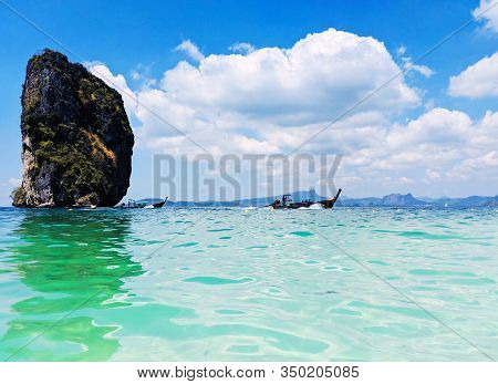 Aonang, Krabi / Thailand - February 11, 2019: Aonang Beach, The Beautiful And Famous Place In Thaila