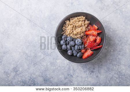 Healthy Vegan Diet Salad Quinoa With Blueberry,strawberry, Honey And Chia Seeds. Concept Sooper Food