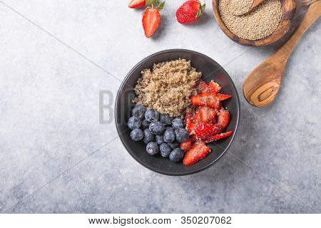 Healthy Vegan Diet Salad Quinoa With Blueberry,strawberry, Honey And Chia Seeds. Concept Sooper Food