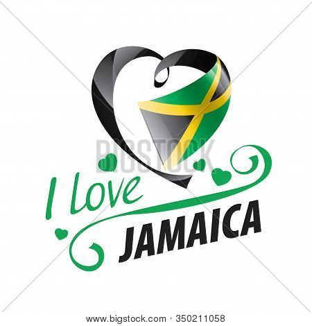 National Flag Of The Jamaica In The Shape Of A Heart And The Inscription I Love Jamaica. Vector Illu