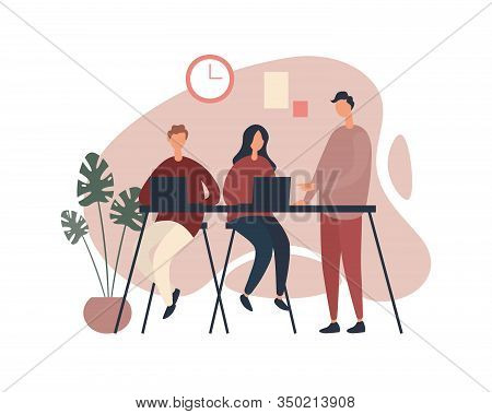 Modern Colleagues Working On Project Together. Vector Illustration
