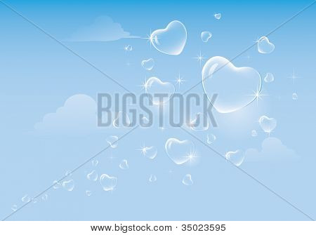 Cuore a forma di bolle galleggianti su sky.