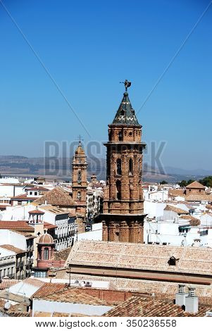 Antequera, Spain - August 08, 2008 - View Over Rooftops Featuring The San Augustin Church Bell Twoer