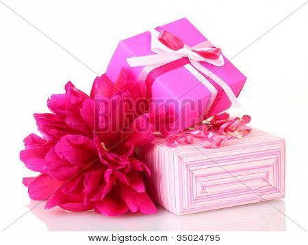 presentes de beautirul-de-rosa e flor de peônia isolado no branco