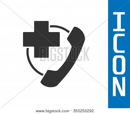 Grey Emergency Phone Call To Hospital Icon Isolated On White Background. Vector Illustration