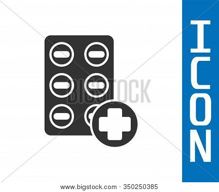 Grey Pills In Blister Pack Icon Isolated On White Background. Medical Drug Package For Tablet, Vitam