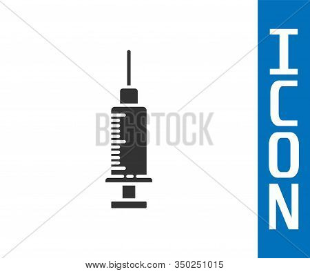 Grey Syringe Icon Isolated On White Background. Syringe For Vaccine, Vaccination, Injection, Flu Sho