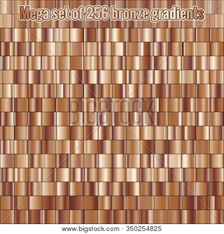 Mega Set Consisting Of Collection 256 Bronze Foil Gradients. Metallic Texture. Shiny Background. Eps