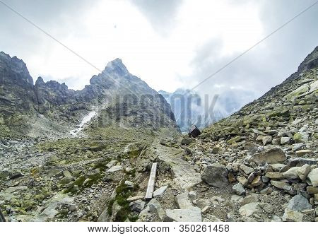 Clouds Moving Over The High Tatras Mountains Near Chata Pod Rysmi, The Highest Mountain Chalet In Hi