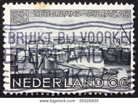 Postage stamp Netherlands 1934 Willemstad Harbor, Curacao