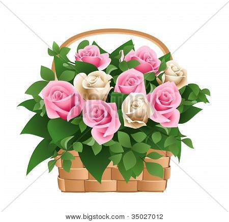 Rosas na cesta. Ilustração vetorial
