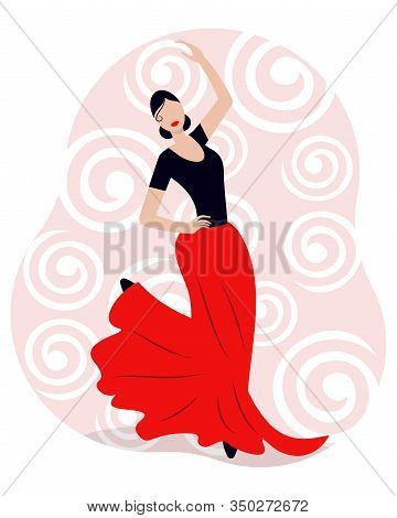 Beautiful Woman Spanish Flamenco Dancer. Flat Vector Illustration