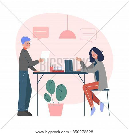 Office Emloyees, Business Characters Working In Creative Coworking Space, Modern Office Interior Vec