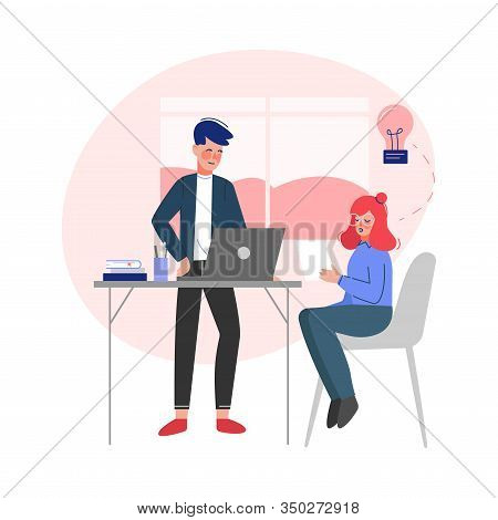 Creative Business People, Office Emloyees Characters Working In Coworking Space Vector Illustration