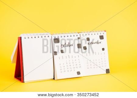Paper Calendar With Empty Blank, October And Nowember Months On Yellow Background