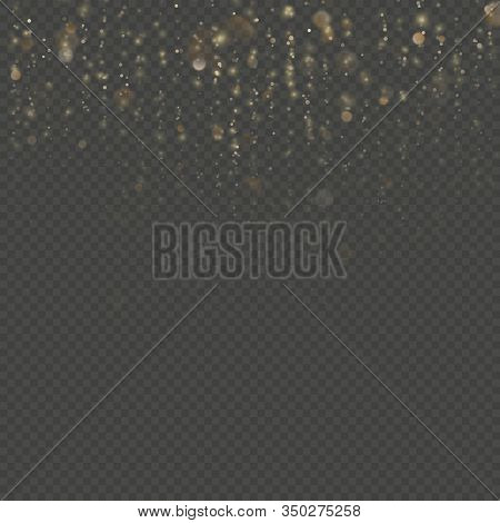 Fashion Strass Drops With Shiny Sequins. Gold Particles Lines Rain. Sparkling Of Shimmering Light Bl