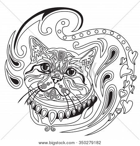 Vector Hand Drawing Zentangle Coloring Antistress With Ornamental British Shorthair Cat Portrait Iso