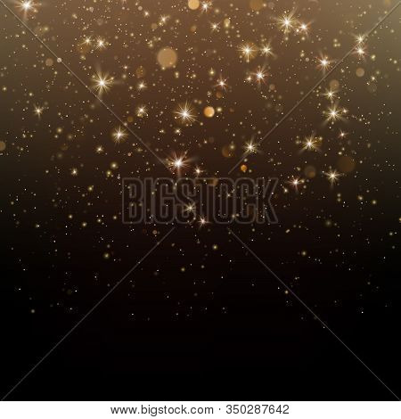 Gold Glittering Star Dust Sparkling Particles On Dark Background. Eps 10