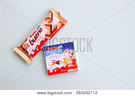 Kinder Chocolate Small Box For Kids And Bueno White Chocolate Bar Made By Ferrero Spa. Kinder Is A C