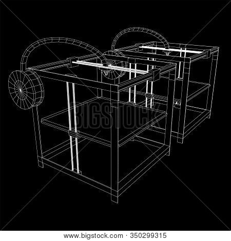 3d Printer Wireframe Low Poly Mesh Vector Illustration