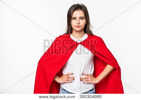 Young Woman Her Wear In Hero Cout Isolated On White Background