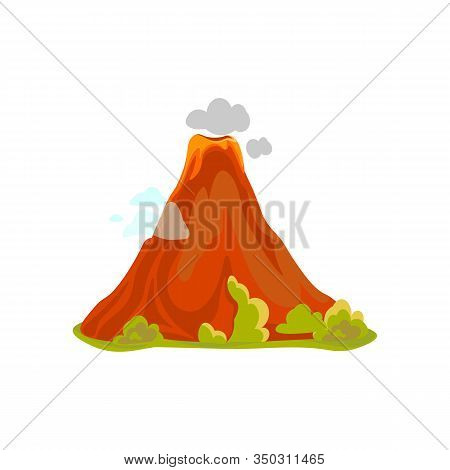 Cartoon Hot Volcano With Magma And Lava. Vulcano Rock Mountains Icon Isolated On White. Vector Illus