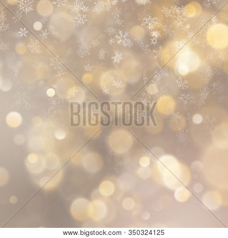 Christmas Defocused Blurred Gold Background With Showflakes. Eps 10