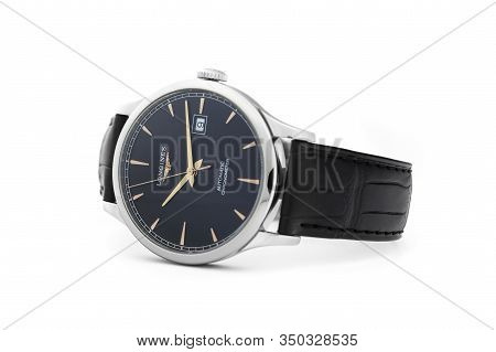 Saint-imier, Switzerland, 2.02.2020 - Longines Luxury Watch Automatic Chronograph With Black Watch F