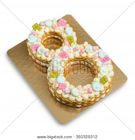 Cake For Women’s Day As A Gift, 8 Shape, Isolated On White