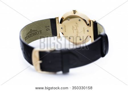 Saint-imier, Switzerland, 2.02.2020 - Longines Automatic Silver Steel Body With Bracelet Watch Close