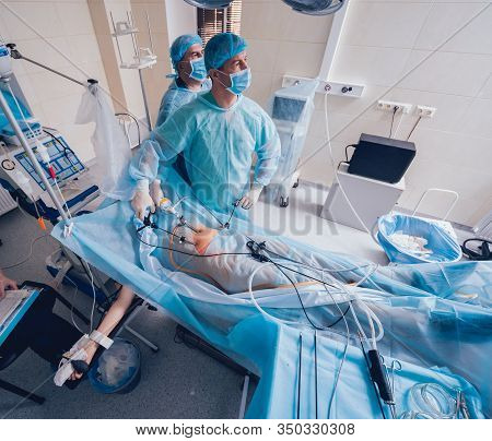 Process Of Gynecological Surgery Operation Using Laparoscopic Equipment.