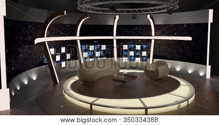 Virtual Tv Studio Chat Set 2. 3d Rendering. Virtual Set Studio For Chroma Footage. Wherever You Want