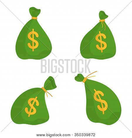 Set Of Tied Up A Green Bank Bag. Metaphor Of Success And Wealth, Greed And Stinginess. Collector And