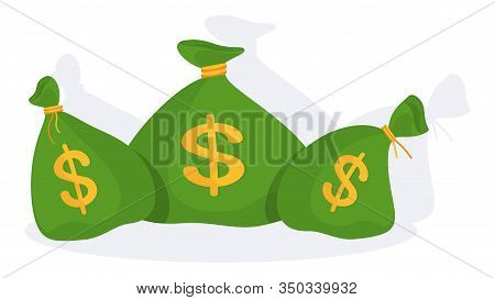 Three Big Tied Up A Green Bank Bag. Metaphor Of Success And Wealth, Greed And Stinginess. Collector 