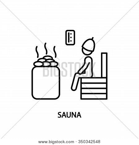 Human Figure Sitting In Steam Room Line Icon. Concept For Web Banners And Printed Materials