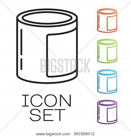 Black Line Canned Food Icon Isolated On White Background. Food For Animals. Pet Food Can. Set Icons 