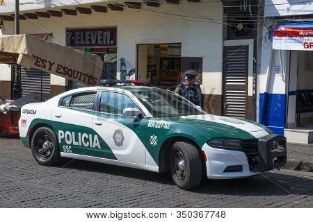 Mexico City - Jan. 17, 2020: Police Car On Duty In Historic Center Of Coyoacan, Mexico City Cdmx, Me