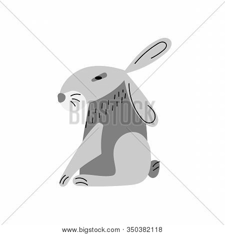 Grey Hare In The Pose Of An Egyptian Statue, Isolated On A White Background. Vector Illustration. Ca