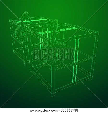 3d Printer Wireframe Low Poly Mesh Vector Illustration