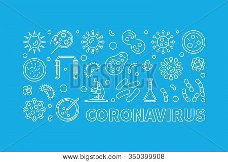 Vector Coronavirus Vector Concept Thin Line Horizontal Banner Or Illustration