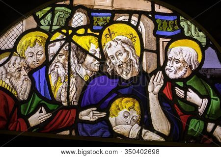 Troyes, France - August 31, 2018: Exhibition Of Beautiful Stained Glass Windows At Cite Du Vitrail I