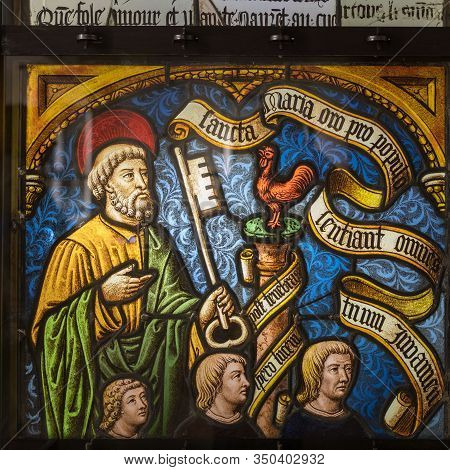 Troyes, France - August 31, 2018: Exhibition Of Beautiful Stained Glass Windows At Cite Du Vitrail I