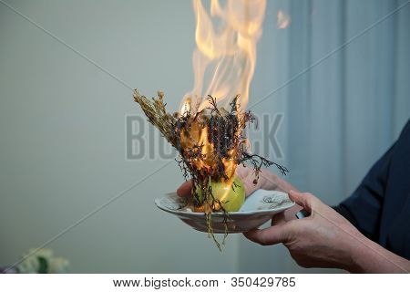 Peganum Harmala. Incense Of Herb Smokes For Good Luck. Magic Plant Uzerlik . Burning Prevents Bad Lo