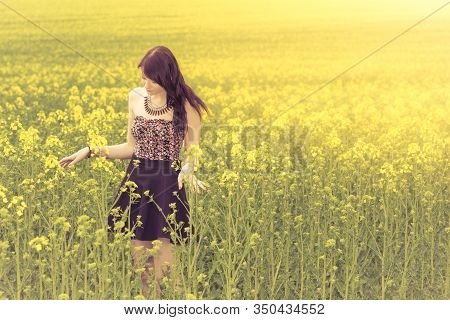 Happy Beautiful Woman In Free Summer Love Of Youth Wellbeing. Attractive Young Beauty Girl Enjoying 