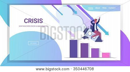 Businessman Flying Down On Rocket Startup Failure Crash Project Financial Crisis Bankruptcy Business