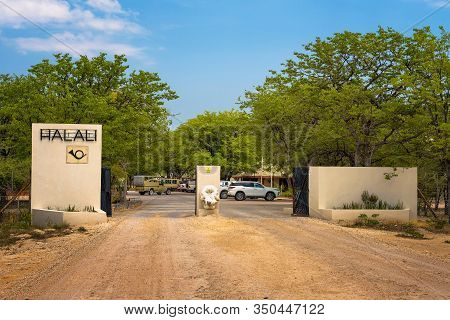 Okaukuejo, Namibia - April 3, 2019 : Entry Gate Of The Halali Resort And Campsite In Etosha National