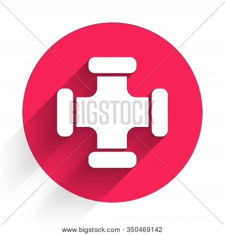 White Industry Metallic Pipe Icon Isolated With Long Shadow. Plumbing Pipeline Parts Of Different Sh
